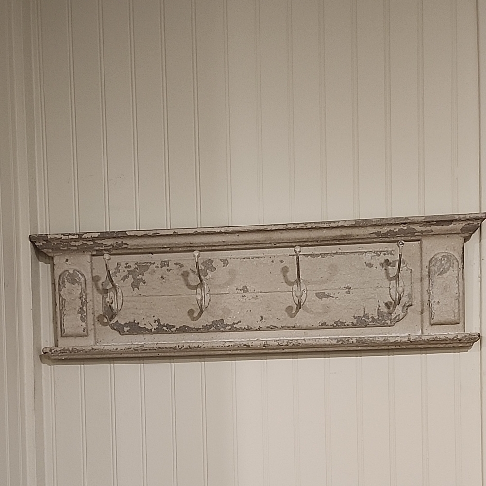 Rustic Wall Hook Rack in Distressed Cream and Brown